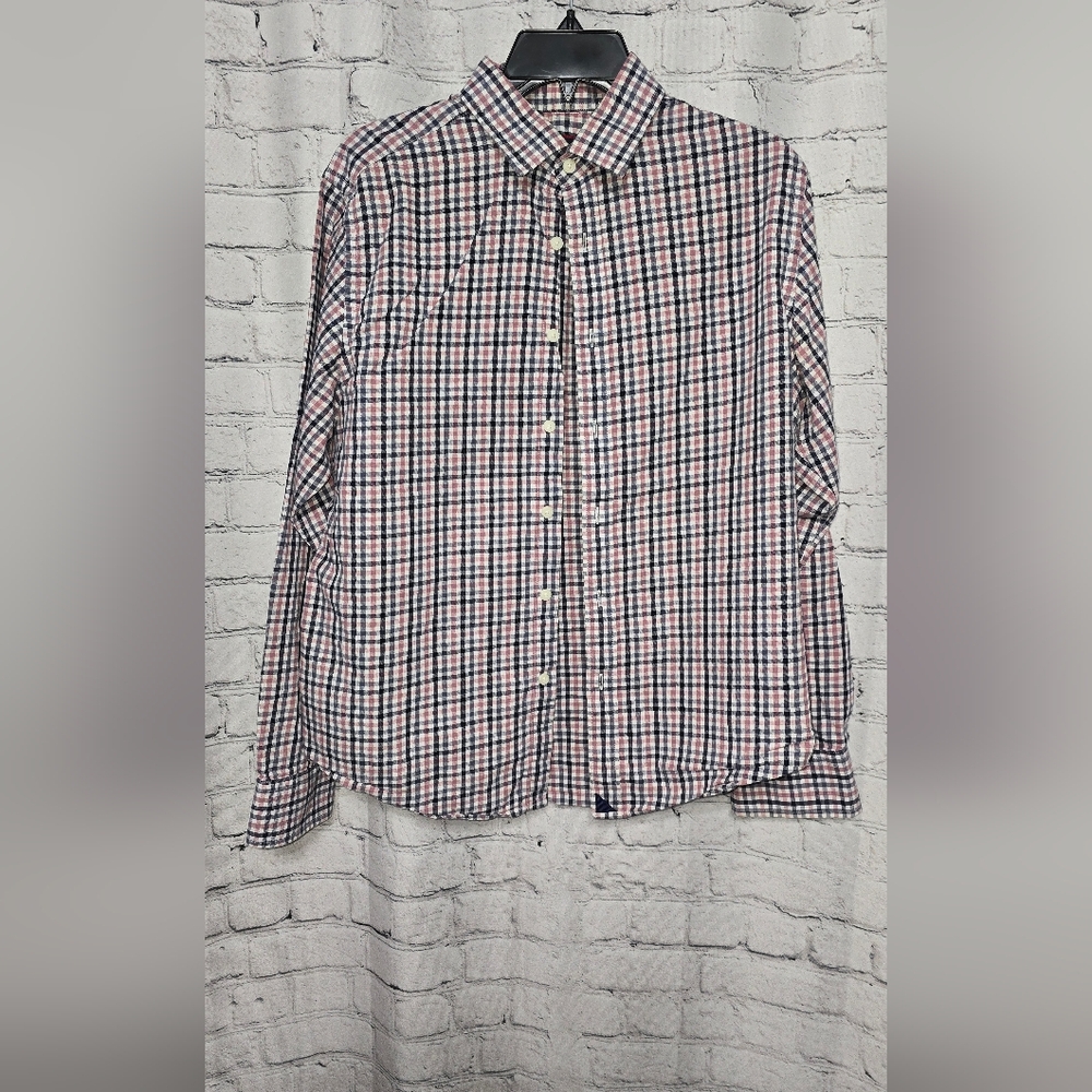 UNTuckit Navy And Mauve Plaid Flannel Long Sleeve Button Down‎ Shirt Size Medium